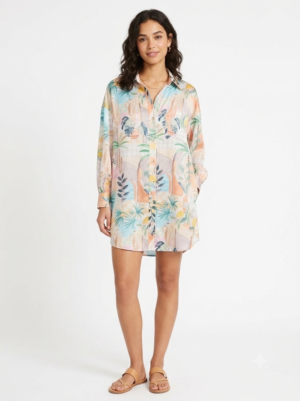 Dress Forum Tropical Mediterranean Button Down Shirt Dress Pastel Small Coastal